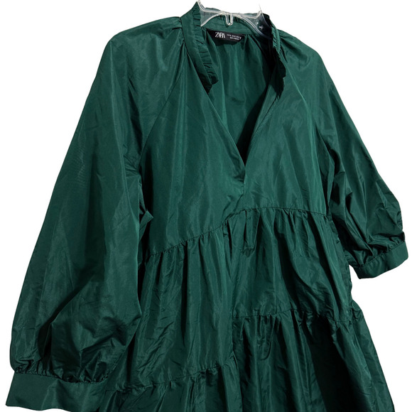Zara Voluminous Taffeta Green V-Neck Dress - Size XL - Picture 5 of 11